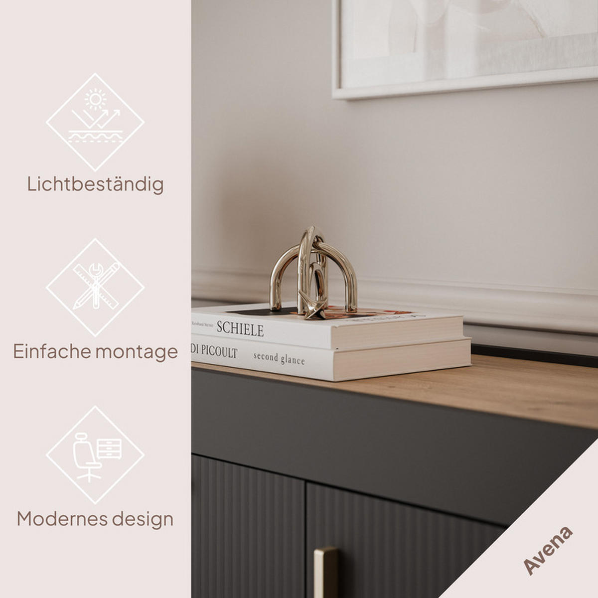 KOMMODE AVENA 137/40/84 cm, 3 Schublade(n), Schwarz / Eiche - Schwarz, Holzwerkstoff/Kunststoff (137/84/40cm) - Idohome