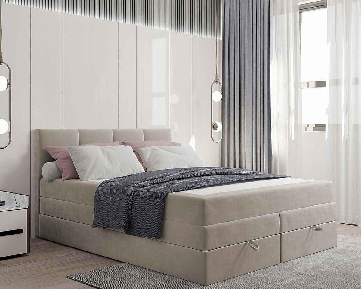 BOXBETT PRADO 140/200 in Velours Beige - Beige, Holz/Holzwerkstoff (140/200cm) - Deine Möbel 24