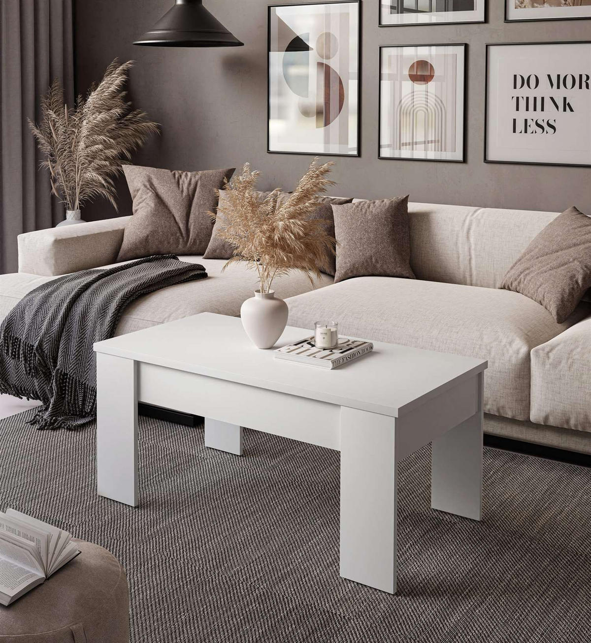 AUSZIEHBARER Couchtisch APERTO, Weiß / Weiß - Weiß, Holzwerkstoff (100/45/50cm) - Lookway