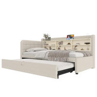 POLSTERBETT aus Leinen 90x200 cm in Beige mit Ausziehbett, USB & Typ-C - Beige, Textil (90/200cm) - Modfu