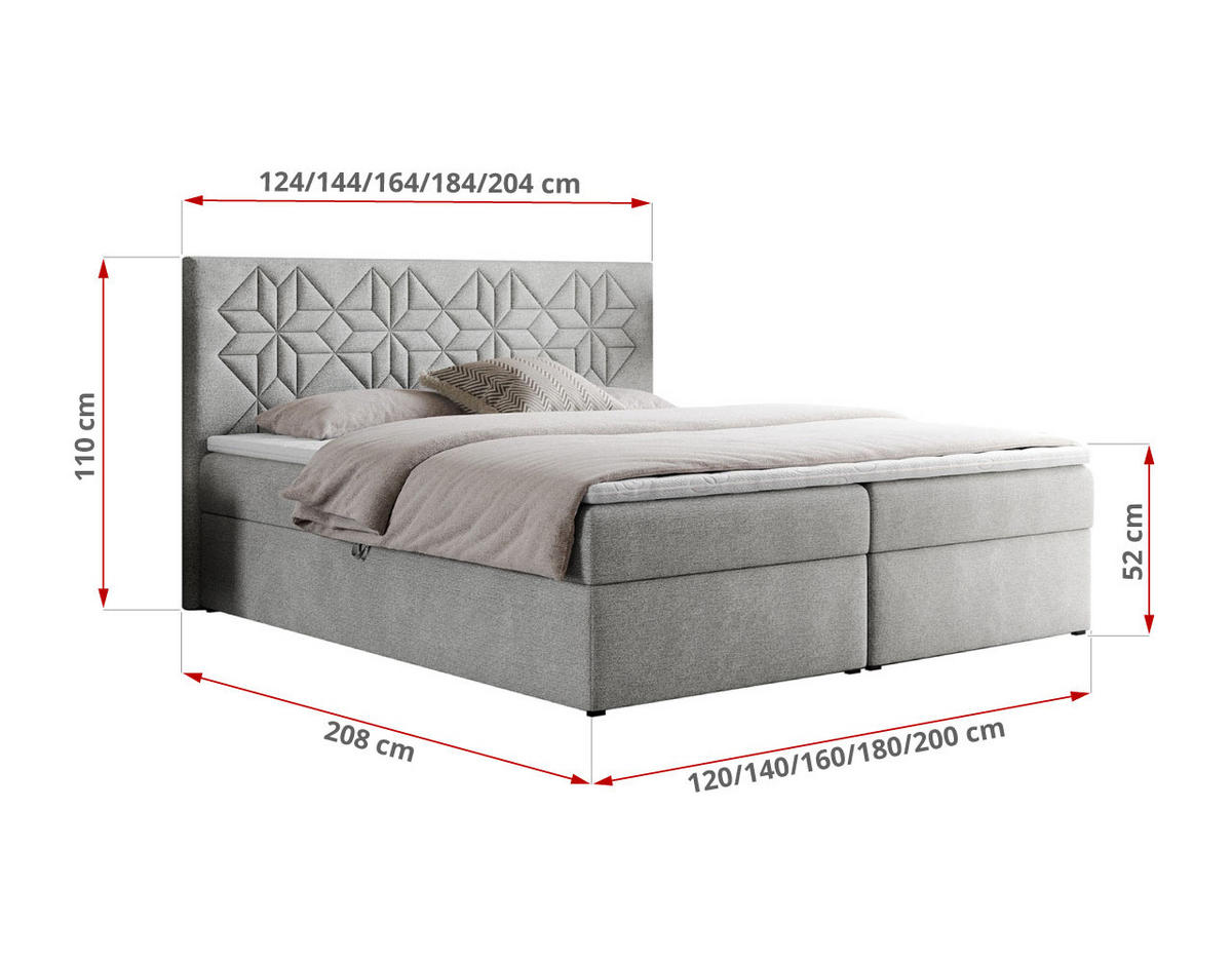 BOXBETT LEILA 140/200 Hellgrau Struktur - H3 - Hellgrau, Holz/Textil (140/200cm) - MKS