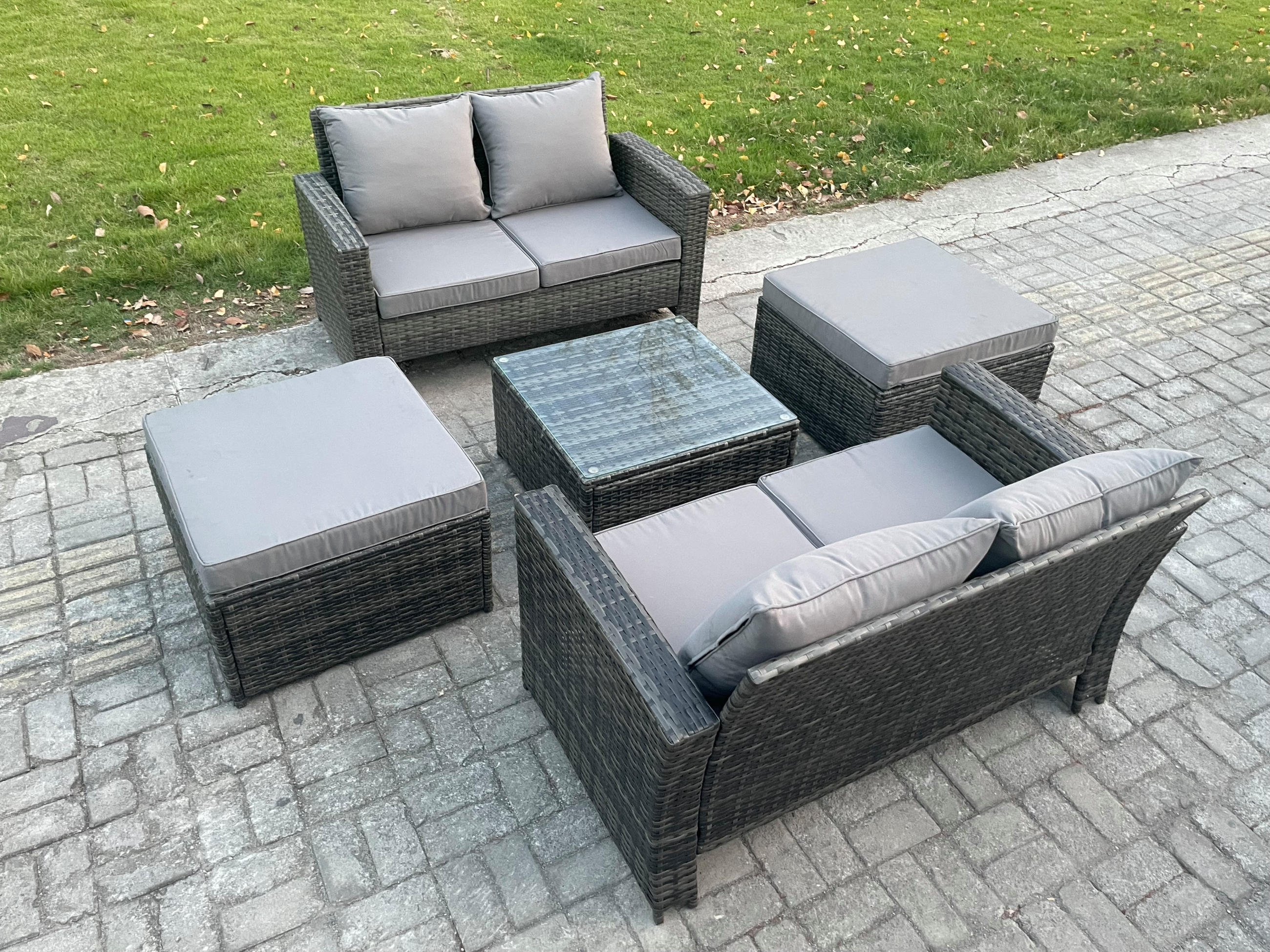 GARTENSOFA Hohe Rückenlehne Polyrattan Dunkelgrau 7-Sitzer - Dunkelgrau, Metall - Fimous