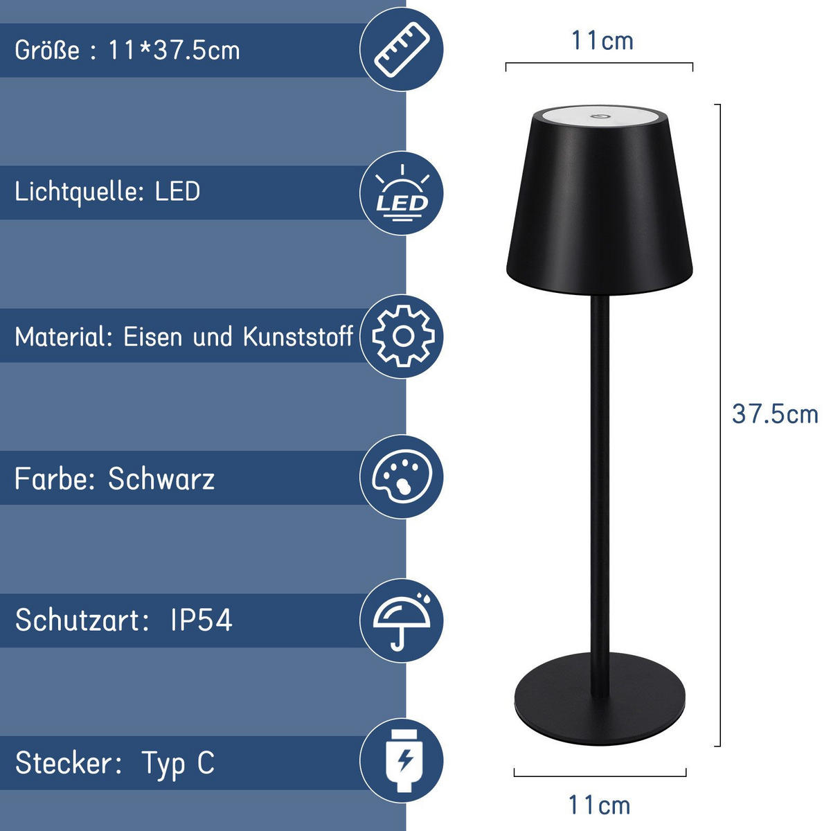 LED-TISCHLEUCHTE Osnabrück(2er-set) 11/11/37.5 cm - Schwarz, Metall (11/11/37.5cm) - Nettlife