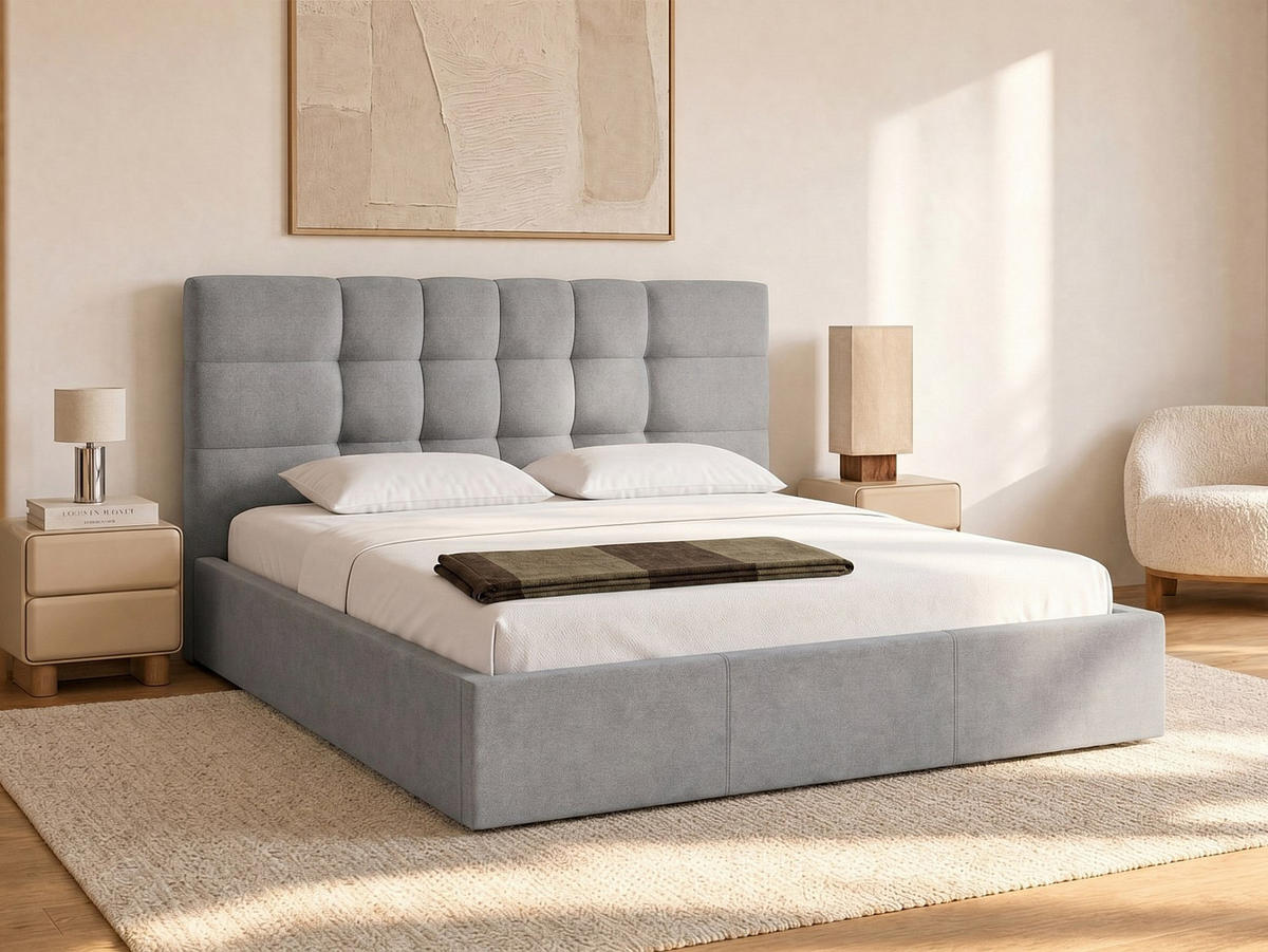 BETT mit Bettkasten - 2 Personen - stoff - hellgrau Eliava - Hellgrau, Textil (200/200cm) - Vente-Unique