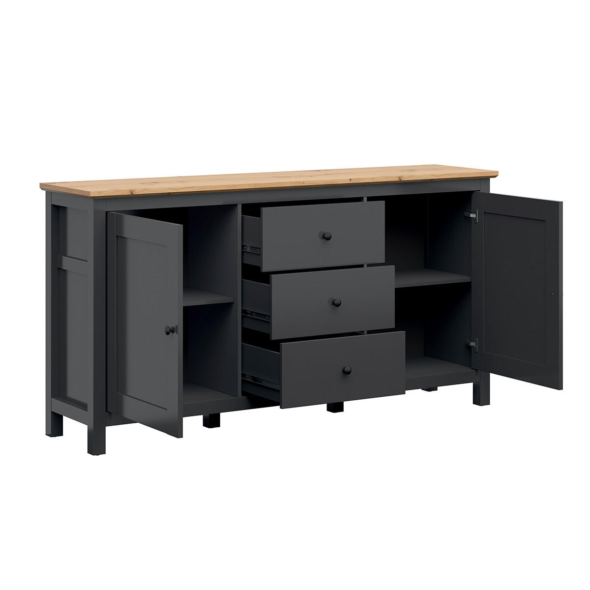 SIDEBOARD Duck Anthrazitgrau und Holz - Grau, Holzwerkstoff (186/96/44cm) - Petits-meubles