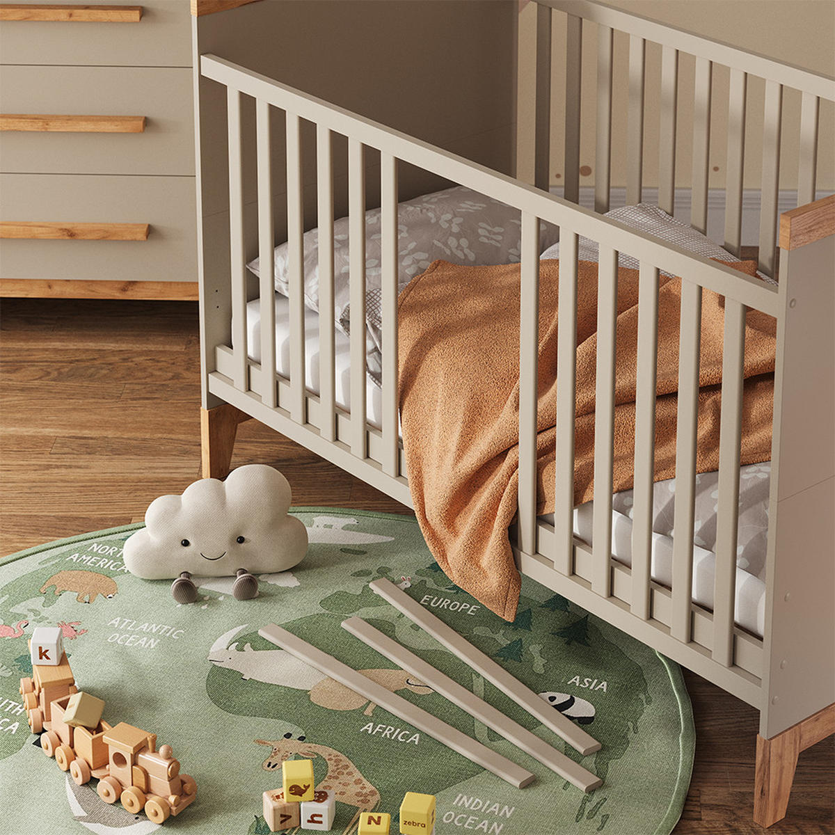 DĚTSKÁ POSTÝLKA Malia Kašmír - kašmírová/světle šedá, kompozitní dřevo - VitaliSpa