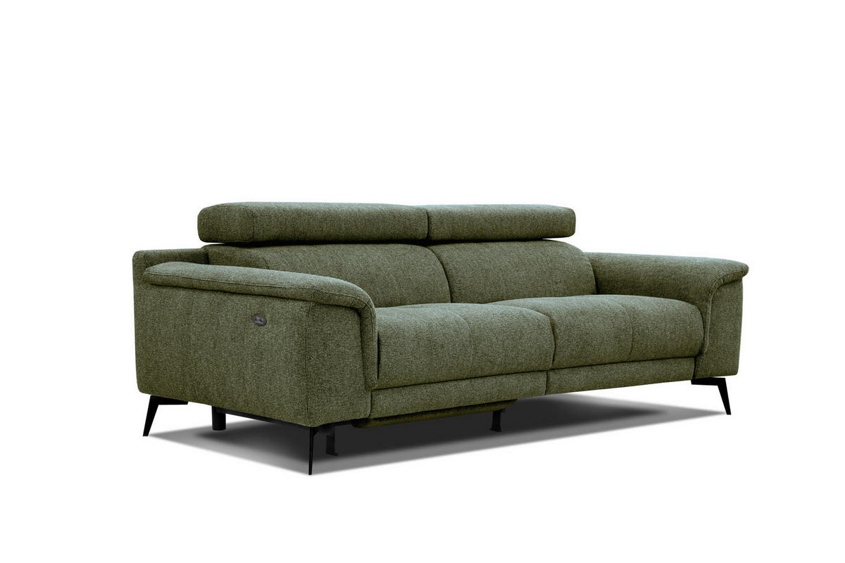 RELAXSOFA FIERO 3-Sitzer mit 1 Relaxfunktion, olivgrün - Schwarz/Olivgrün, Holzwerkstoff/Textil (212/82/103cm) - Courtois Laville