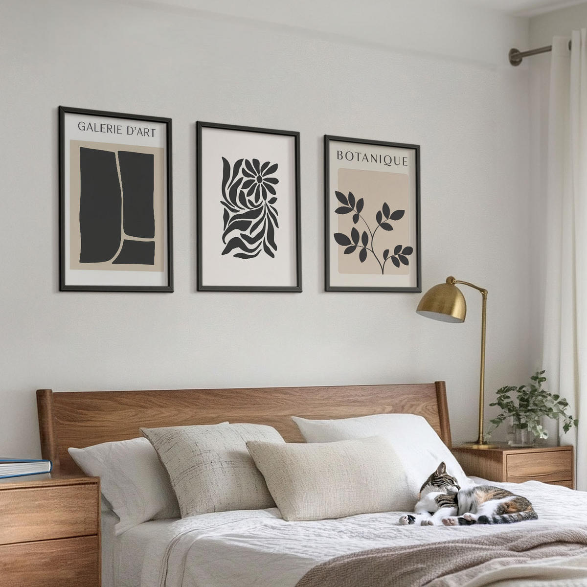 BILDER SET 3er Set - 40x60 cm Schwarzer Rahmen - Abstrakte Pflanzenmuster - Schwarz, Kunststoff (40/60cm) - TULUP