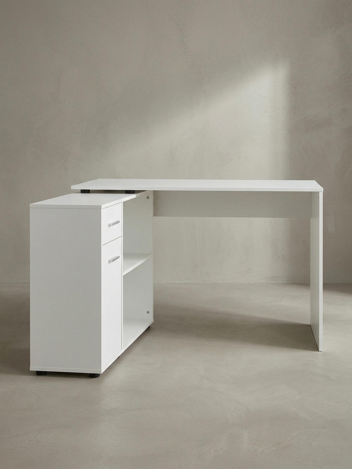 SCHREIBTISCH mit Regalplatte – flexibel aufstellbar, melaminbeschichtet, weiß, 120x107x75 cm - Weiß, Holz/Kunststoff (107/120/75cm) - KADIMA DESIGN