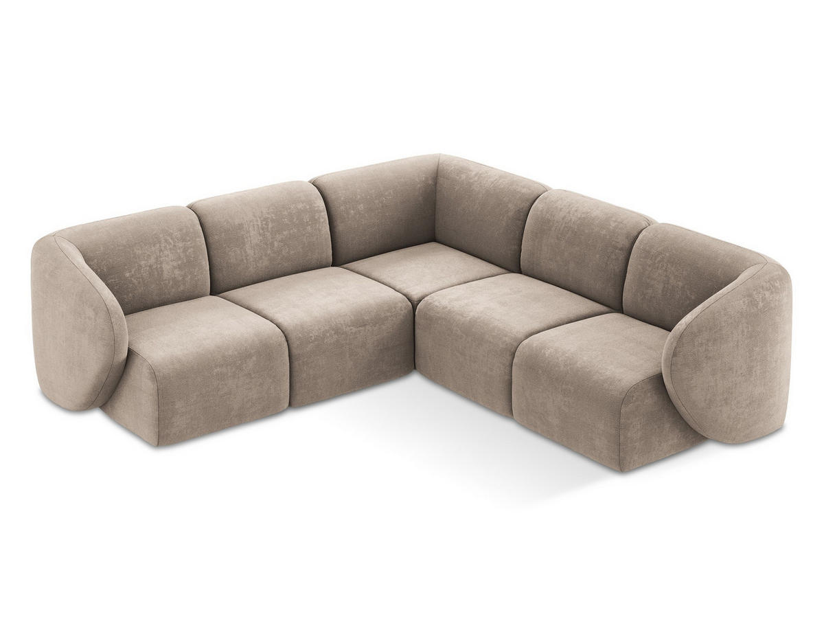ECKSOFA Chenille Stoff Beige - Schwarz/Cappuccino, Holzwerkstoff/Kunststoff (251/251cm) - Makamii