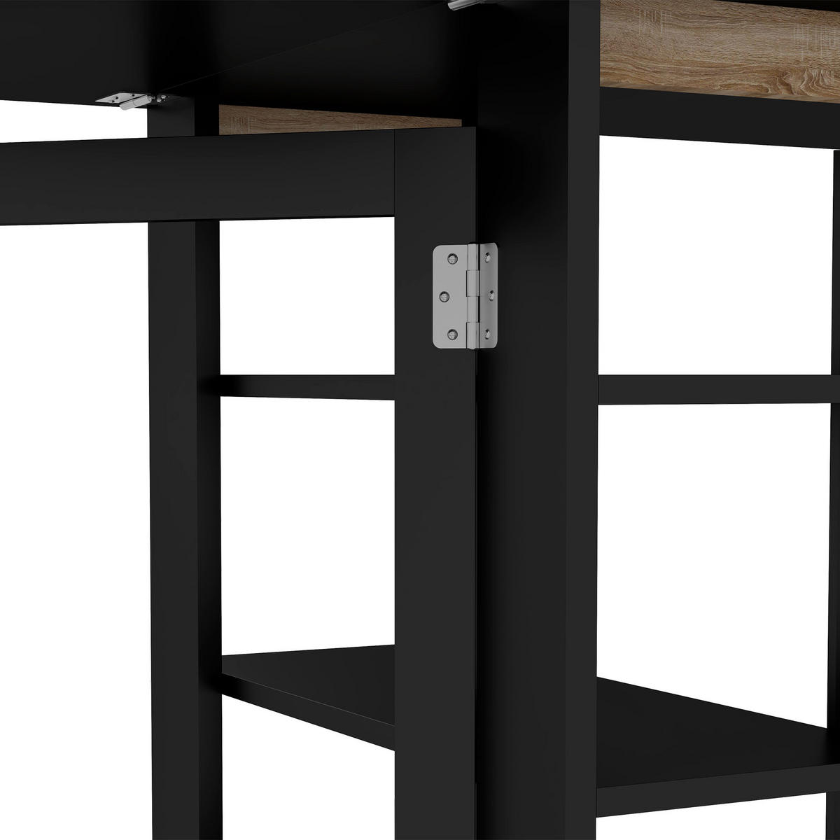 KLAPPTISCH DE-16516 2 Abattants, 3 Etagen, Rollen Schwarz - Schwarz, Holzwerkstoff (120/60/75cm) - ComfortXL