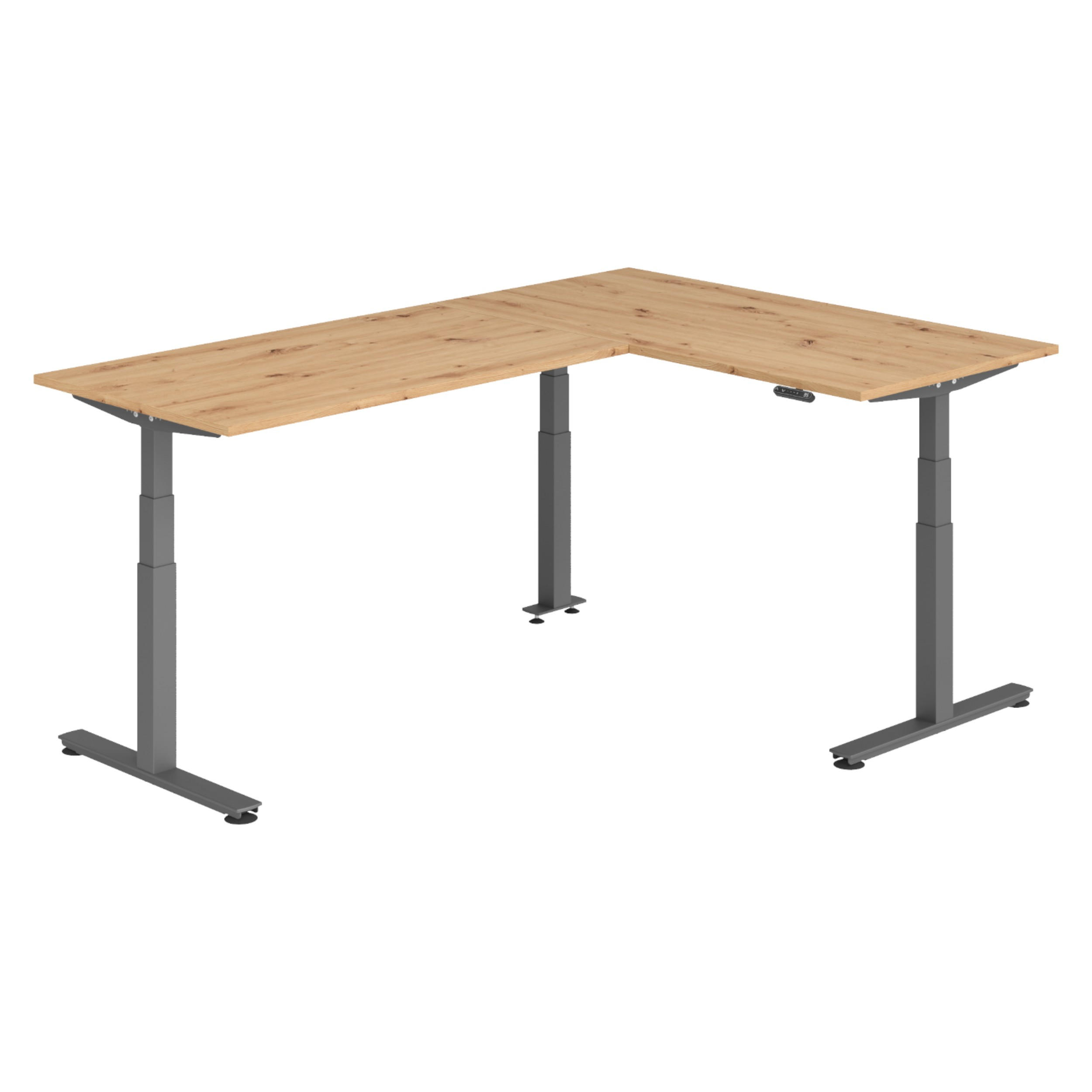 ECKSCHREIBTISCH elektrisch höhenverstellbar L-Form 240/160/74 cm in Wildeiche/Graphitfarben - Wildeiche/Graphitfarben, Holzwerkstoff (240/160/74cm) - bümö