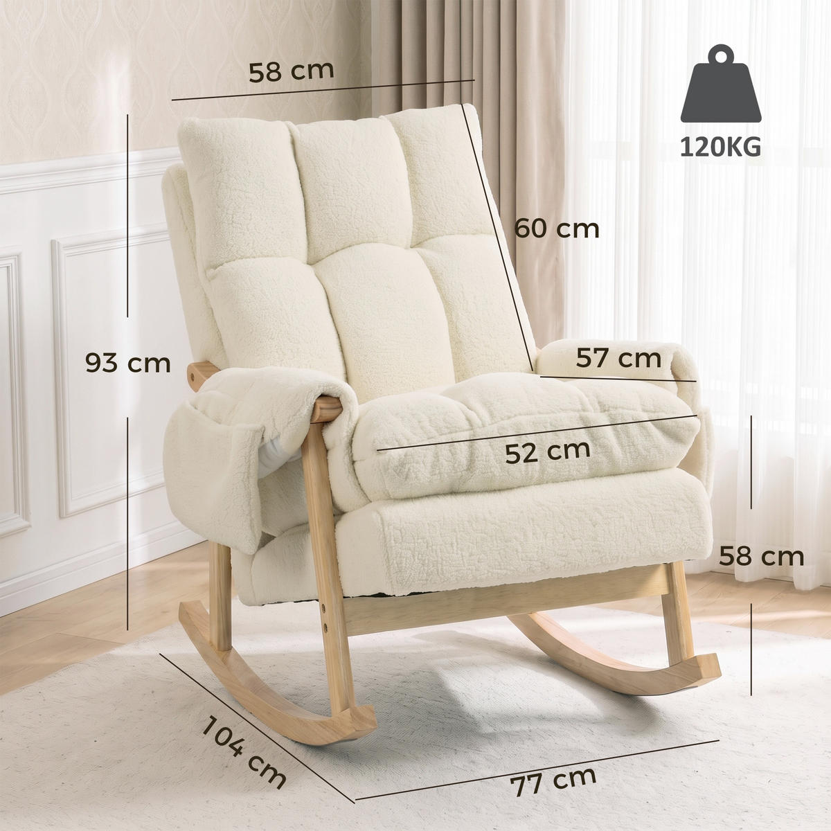 SCHAUKELSTUHL Polyester Creme - Creme/Naturfarben, Holz/Textil (77/93/104cm) - HOMCOM