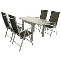 GARTEN-GARNITUR Sunderland - 5-teilige Garten-Essgruppe (4x Klappsessel mit Aluminiumgestell grau, Bespannung Textilene schwarz - Schwarz, Metall - TPFGarden
