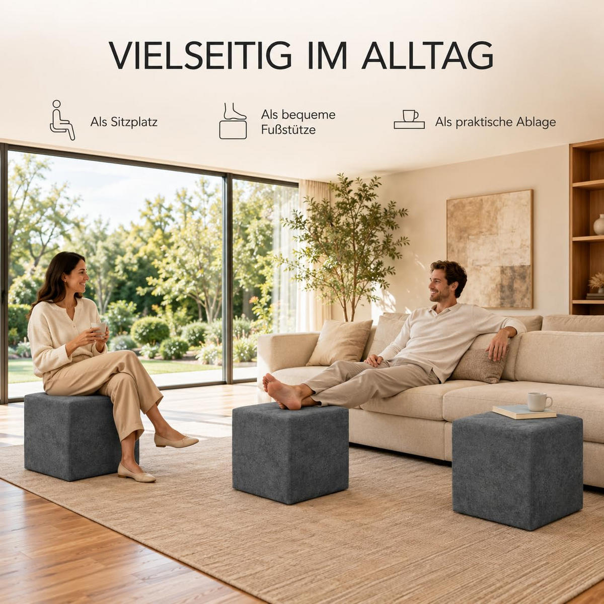 SITZWÜRFEL / Siège Pouf - Graphite, 40X40X40 Cm, Assise Rembourrée, Confortable Pour Salon, Chambre Ou Bureau - Schwarz, Textil (41/41/40cm) - Best For Home