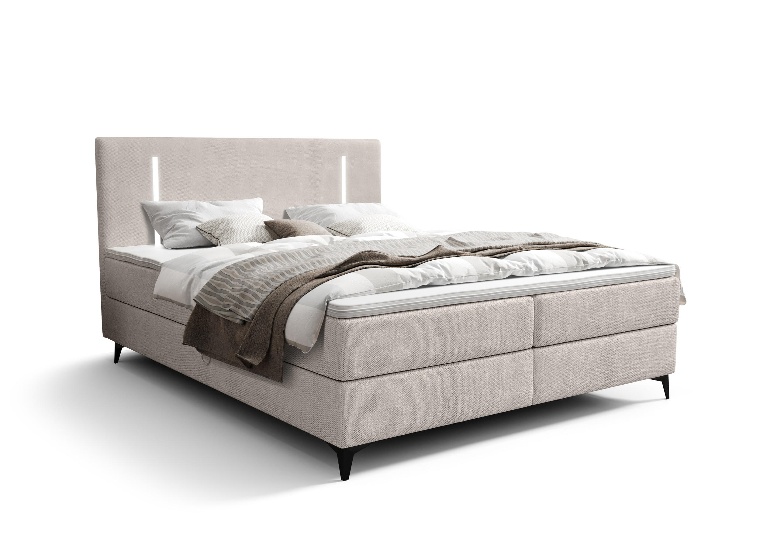 BOXBETT ONO mit Matratze H3, Bonell und Topper 160x200 CURIO 02 - Beige, Textil (160/200cm) - Bedante