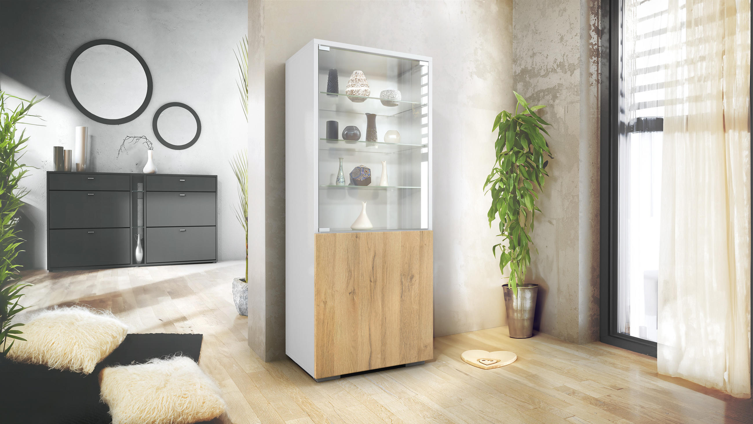 VITRINE Granada Eiche Natur - Eichefarben, Holzwerkstoff (50/122.5/34.5cm) - Vladon