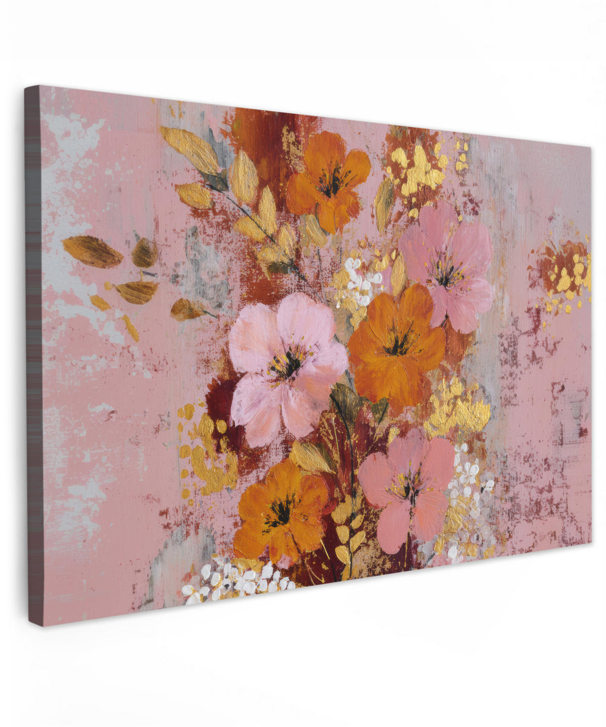 LEINWANDBILD Malerei - Blumen - Rustikal - Rosa Groß 140x90 cm - Altrosa, Textil (140/90cm) - MuchoWow