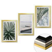 WANDBILDER 3er Set - 20x30 cm Goldrahmen - Palmenblätter-Holzbrücke - Goldfarben, Kunststoff (20/30cm) - ArtPrintCave