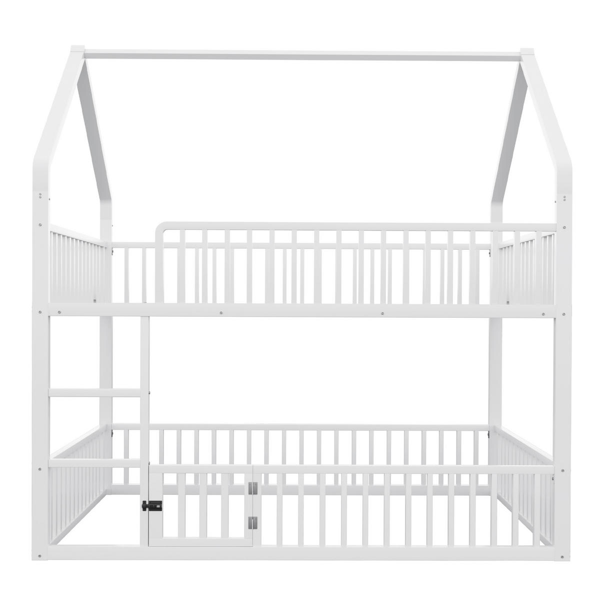 ETAGENBETT 140/200 cm Weiß aus Metall mit Haus-Design und Sicherheitsgeländern - Weiß, Metall (140/200cm) - OKWISH