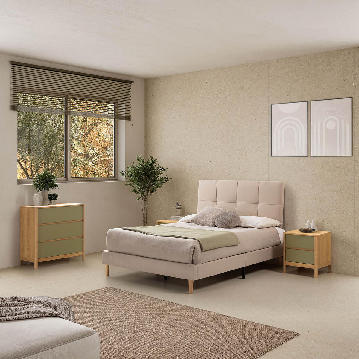 NACHTTISCH Nassau 2 schubladen Eichenfarbe/grün - Grün, Holzwerkstoff (45/50/40cm) - VS Venta-stock