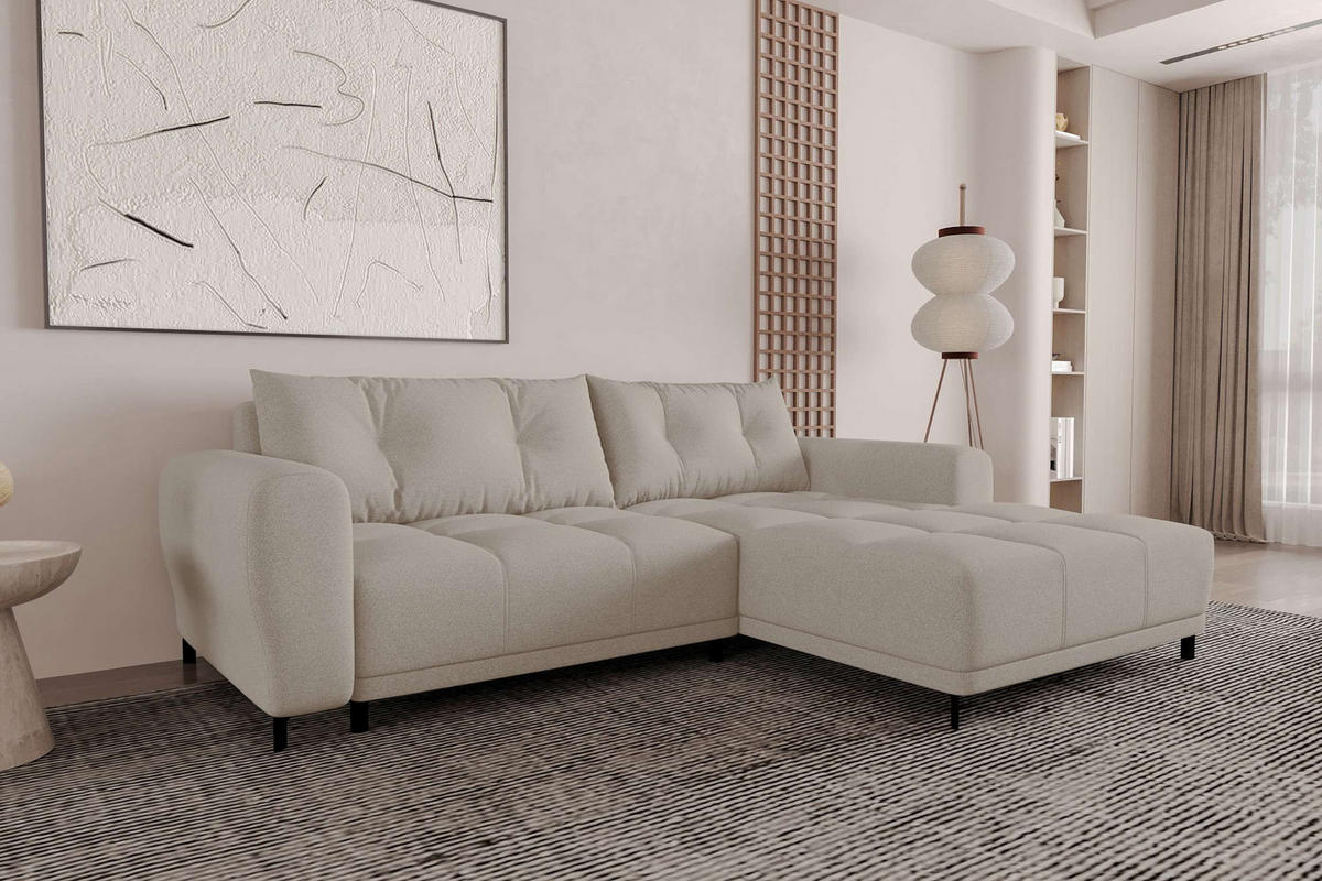 ECKSOFA Massimo Strukturstoff Beige inkl. Schlaffunktion Rechts - Beige/Schwarz, Textil/Metall (246/177cm) - 99rooms