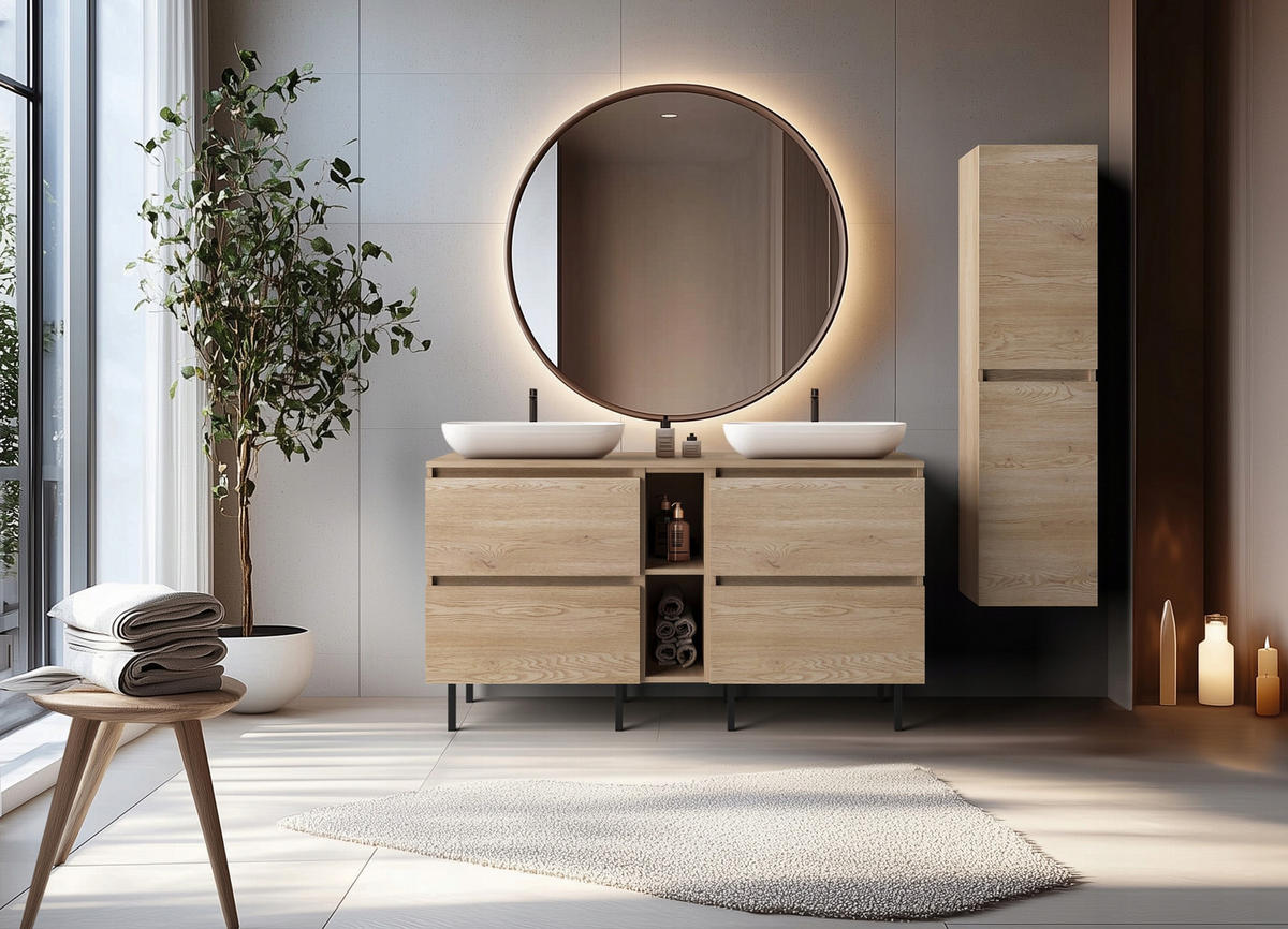 WASCHBECKUNTERSCHRANK SIMPLE mit Beinen 140cm Eichen Craft - Eiche Artisan, Holz (140/62/46cm) - Rodan