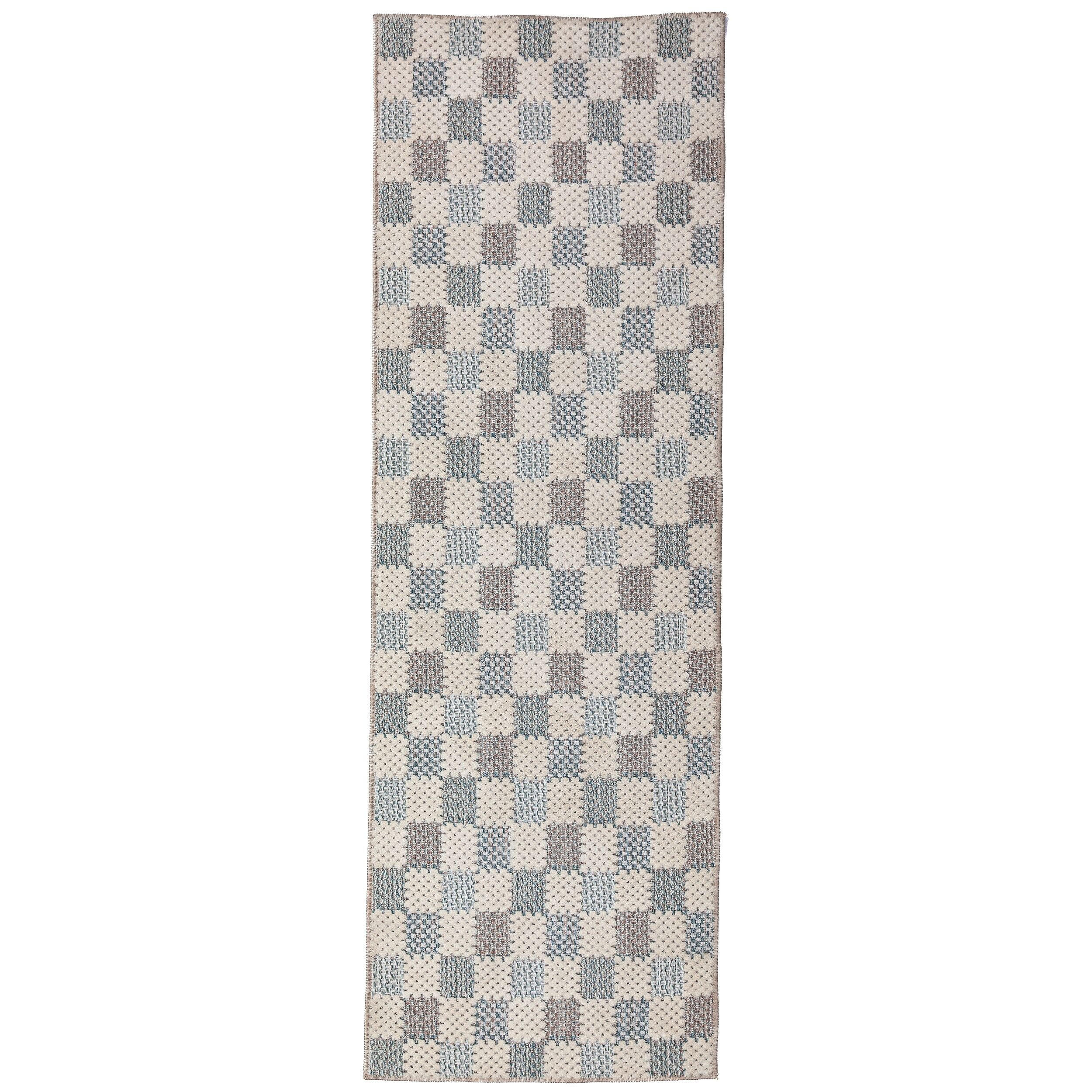 LÄUFER waschbar AFTON, in Natur-Blau, Schachbrettmuster, 80 x 230 cm - Beige, Textil (80/230cm) - KADIMA DESIGN