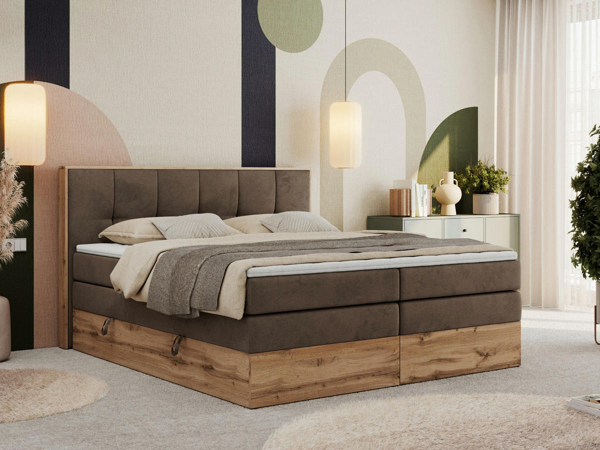 BOXSPRINGBETT ALBERO 1 KING 120/200 Braun Velvet - H3 - Braun, Holz/Textil (120/200cm) - MKS