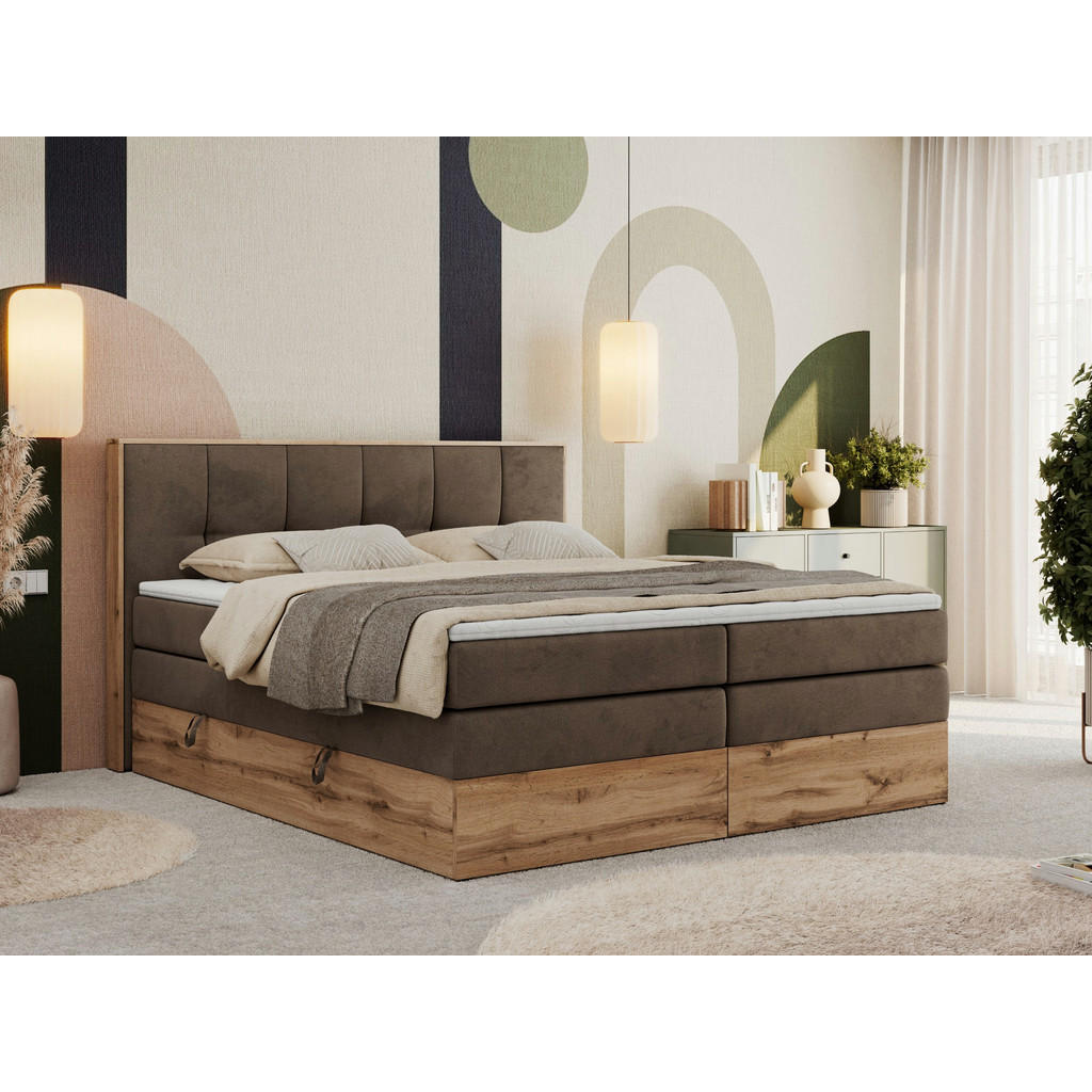 Thumbnail - MKS Boxspringbett, Braun, Textil, 2-Sitzer, H3, Rechteckig, 200x200 cm, Oeko-Tex®, Schlafzimmer, Betten, Boxspringbetten