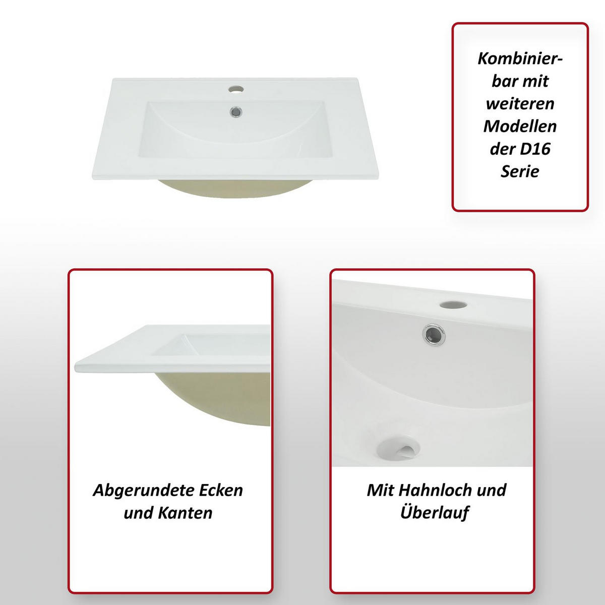 WASCHBECKEN eckig Weiß - Weiß, Keramik (61/17/47cm) - MCW