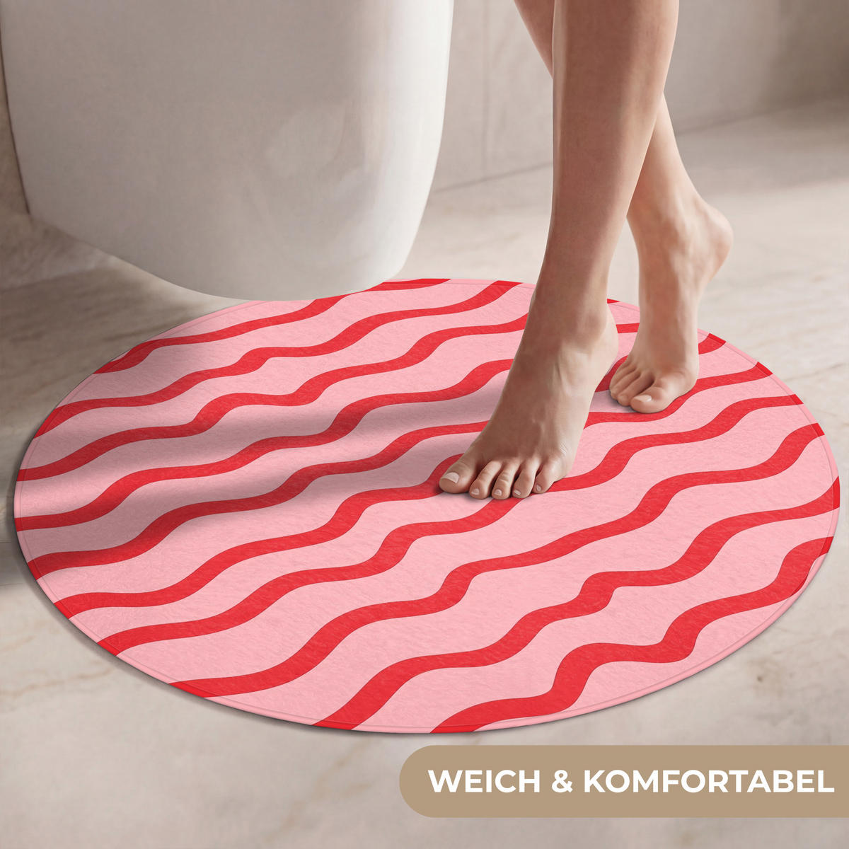 WC-VORLEGER Verspielt - Muster - Rot Toilettenteppich 70x70 cm - Rosa, Kunststoff/Textil (70/1cm) - OnlyWow
