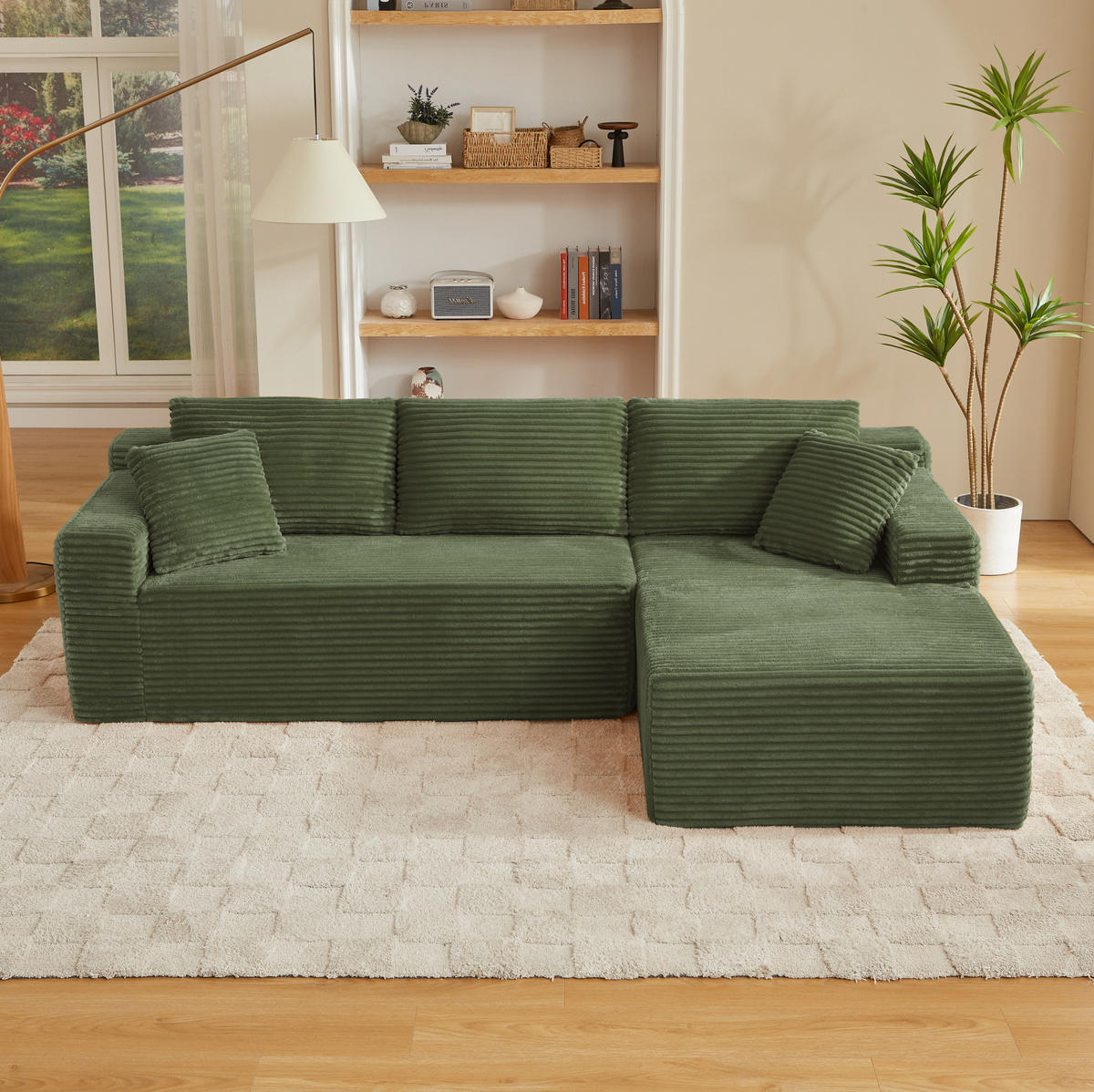MODULARES Ecksofa aus Schaumstoff und Federkern mit flexibler Stellvariante Grün - Grün, Kunststoff (163/252.5cm) - Modenvie