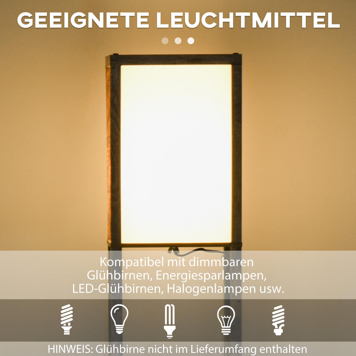 STEHLAMPE mit Regalen, Wohnzimmer Stehleuchte E27 bis 40W, Nachttischlampe - Braun, Textil (26/26/160cm) - HOMCOM