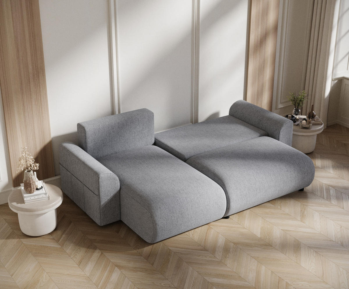 ECKSOFA MIT SCHLAFFUNKTION Bodega Grau Webstoff - Schwarz/Grau, Holz/Holzwerkstoff (235/138cm) - Maison de Reve