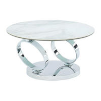 COUCHTISCH mit drehbaren Tischplatten - Keramik & Glas - Weiß mit Marmor-Effekt - JOLINE - Chromfarben, Glas (131.5/80/42cm) - Vente-Unique