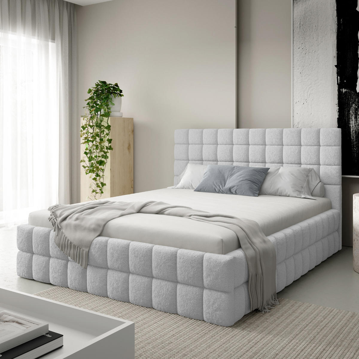 POLSTERBETT mit Stauraum 180x200 cm in Hellgrau - Hellgrau, Metall (180/200cm) - Home Collective