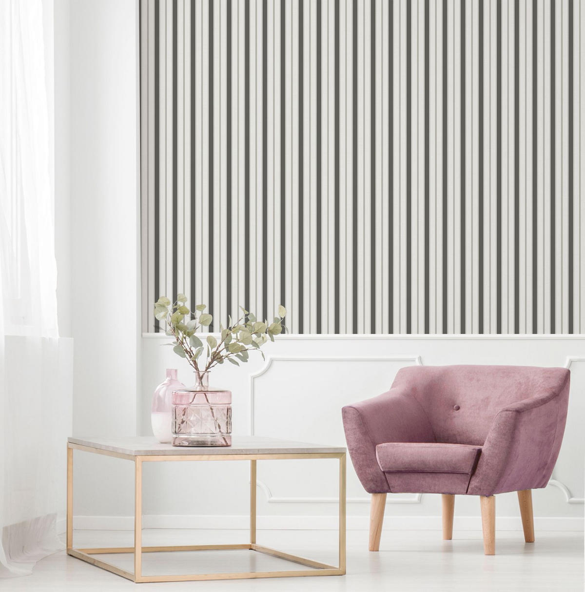 TAPETE Streifen 53 cm x 10.05 m - Grau, Papier (53/1000cm) - Sanders & Sanders