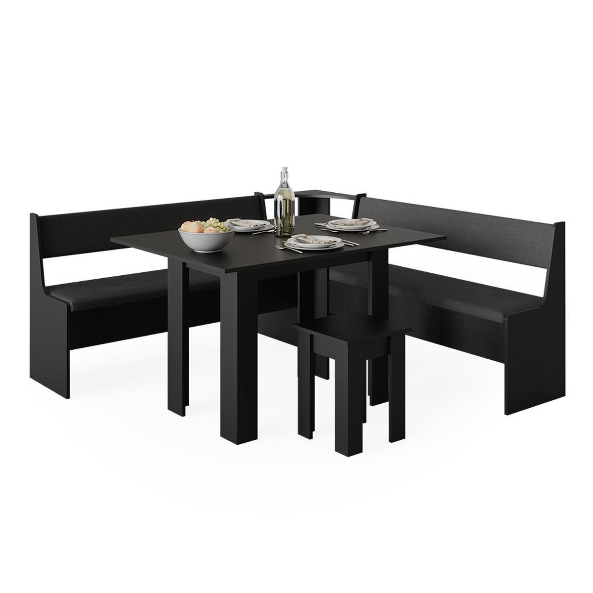 ECKBANKGRUPPE Roman Schwarz 180 x 41.5 cm mit Tisch - Schwarz/Grau, Holzwerkstoff (180/80/180cm) - Vicco