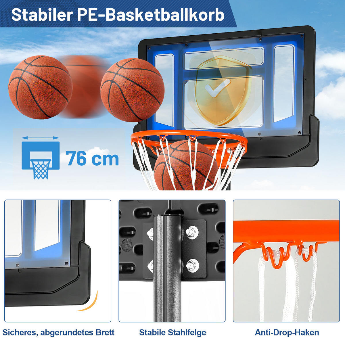 BASKETBALLSTANDER Blau - Blau, Metall (125/76cm) - COSTWAY