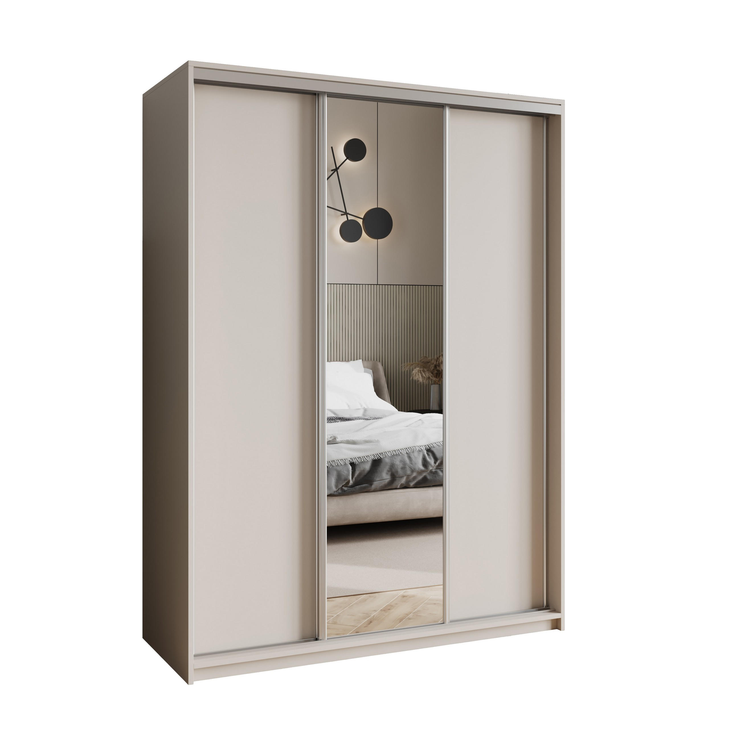 SCHWEBETÜRENSCHRANK TAVI 150/205/60 cm 3-türig mit Spiegel Kaschmir - Kaschmir, Holzwerkstoff (150/205/60cm) - MASSENO