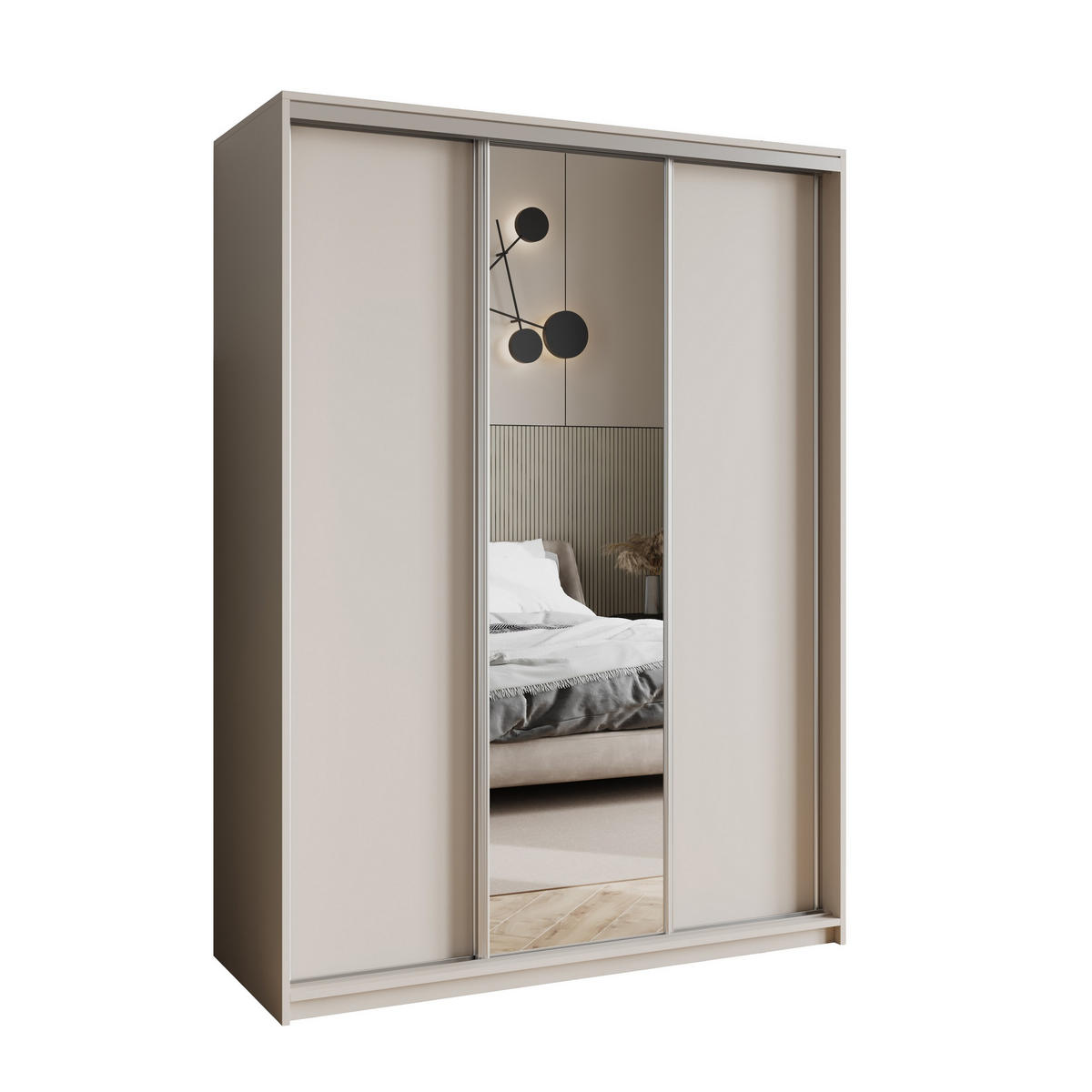 SCHWEBETÜRENSCHRANK TAVI 150/205/60 cm 3-türig mit Spiegel Kaschmir - Kaschmir, Holzwerkstoff (150/205/60cm) - MASSENO