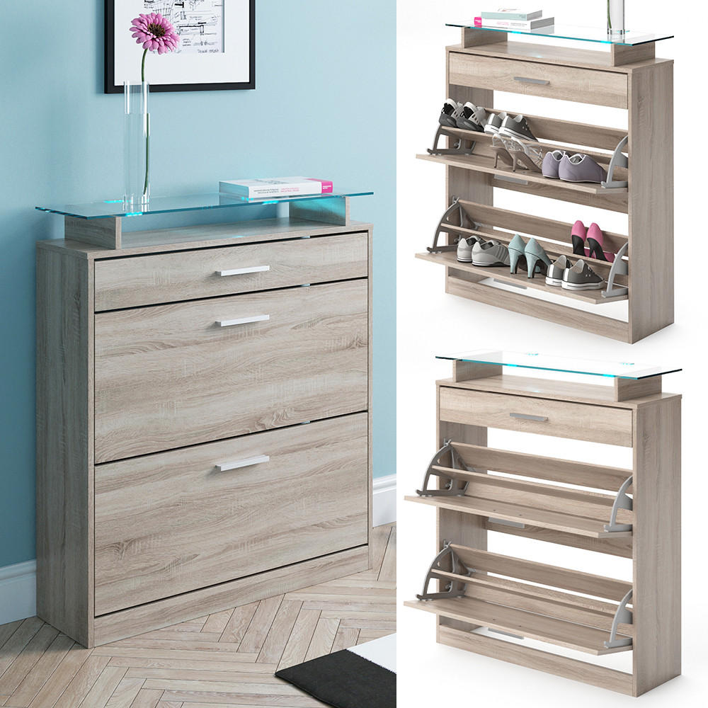SCHUHKIPPER Alex Sonoma 89 x 104 cm - Braun/Sonoma Eiche, Holzwerkstoff (89/104/27cm) - Vicco