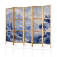 PARAVENT Japanischer 5-tlg 225x172 cm Blaue Landschaft - Blau, Holz/Textil (225/172/3cm) - Muralo