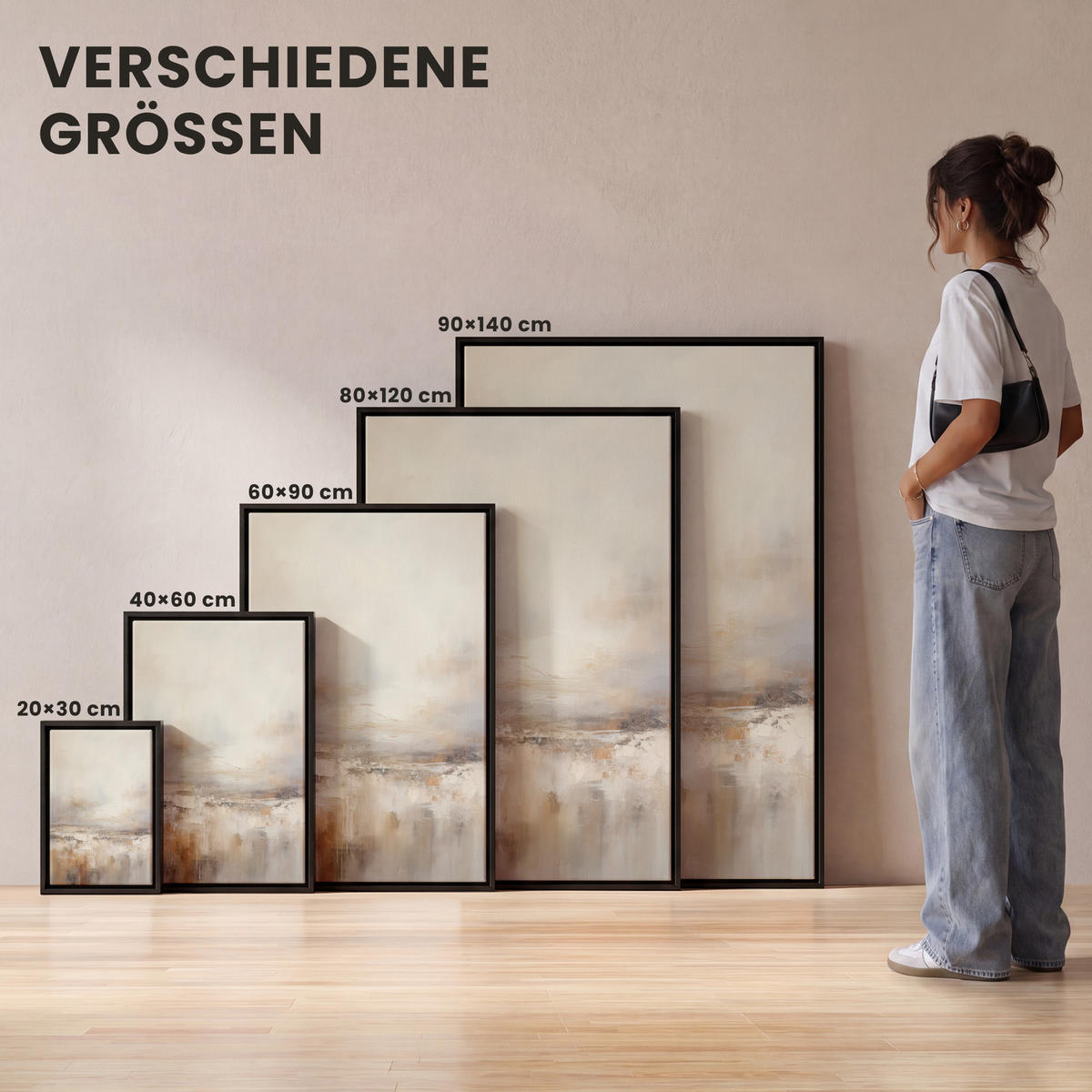 LEINWAND Bilder mit Rahmen - Kunst - Industriell - Grau - Braun - Abstrakt - 80x120 - Sandfarben, Textil (80/120cm) - MuchoWow