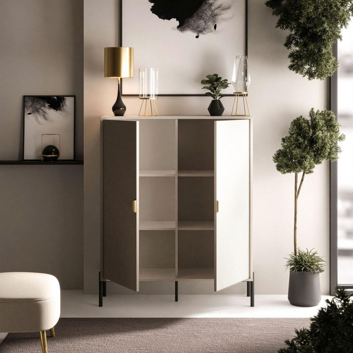 KOMMODE DALIA - Kaschmir/Goldfarben, Holzwerkstoff (104/127/40cm) - Lookway