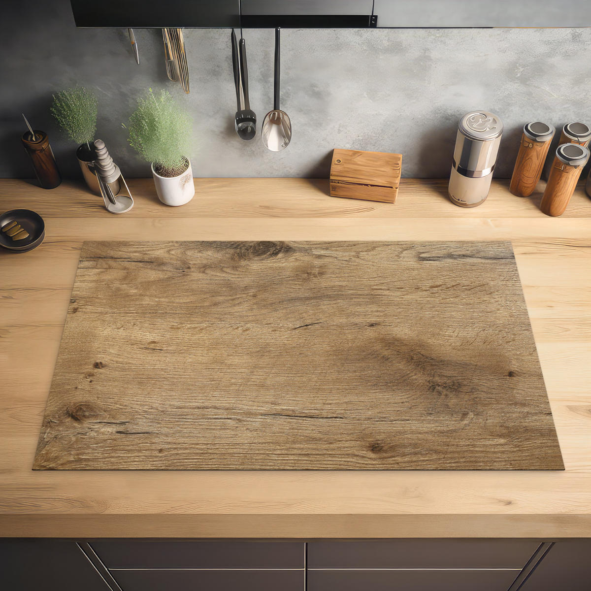 HERDABDECKPLATTE Holz - Braun - Holzoptik 83x51 cm - Eichefarben, Kunststoff (83/0.2/51.5cm) - MuchoWow