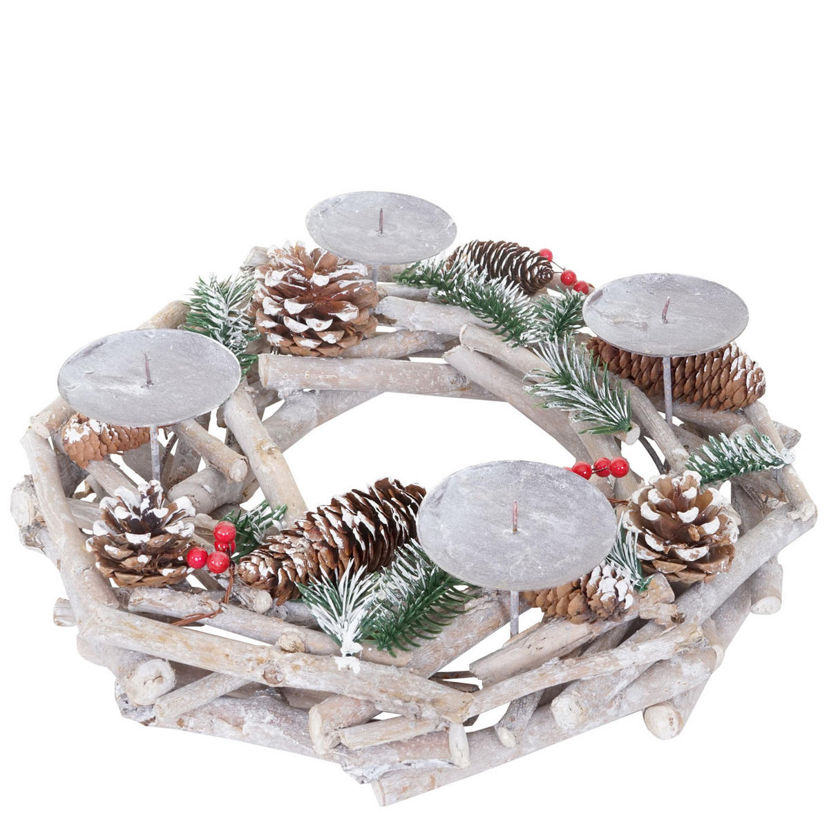 ADVENTSKRANZ RUND HOLZ KERZEN WEIß Weiß - Weiß, Holz (35/11cm) - MCW