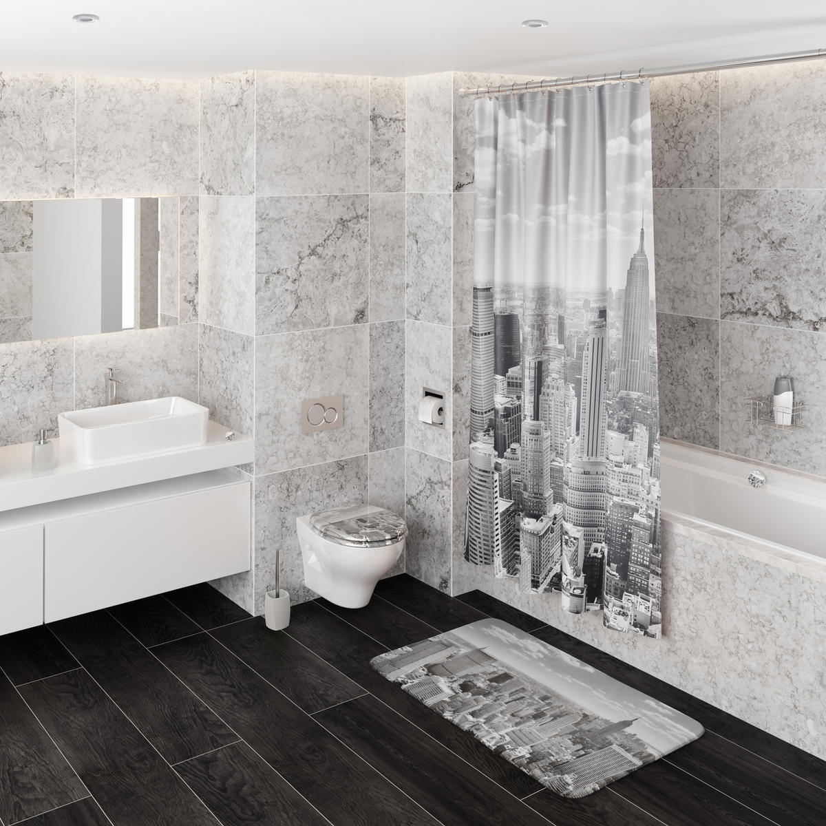 DUSCHVORHANG New York 180 x 200 cm - Grau, Kunststoff (180/200cm) - Sanilo