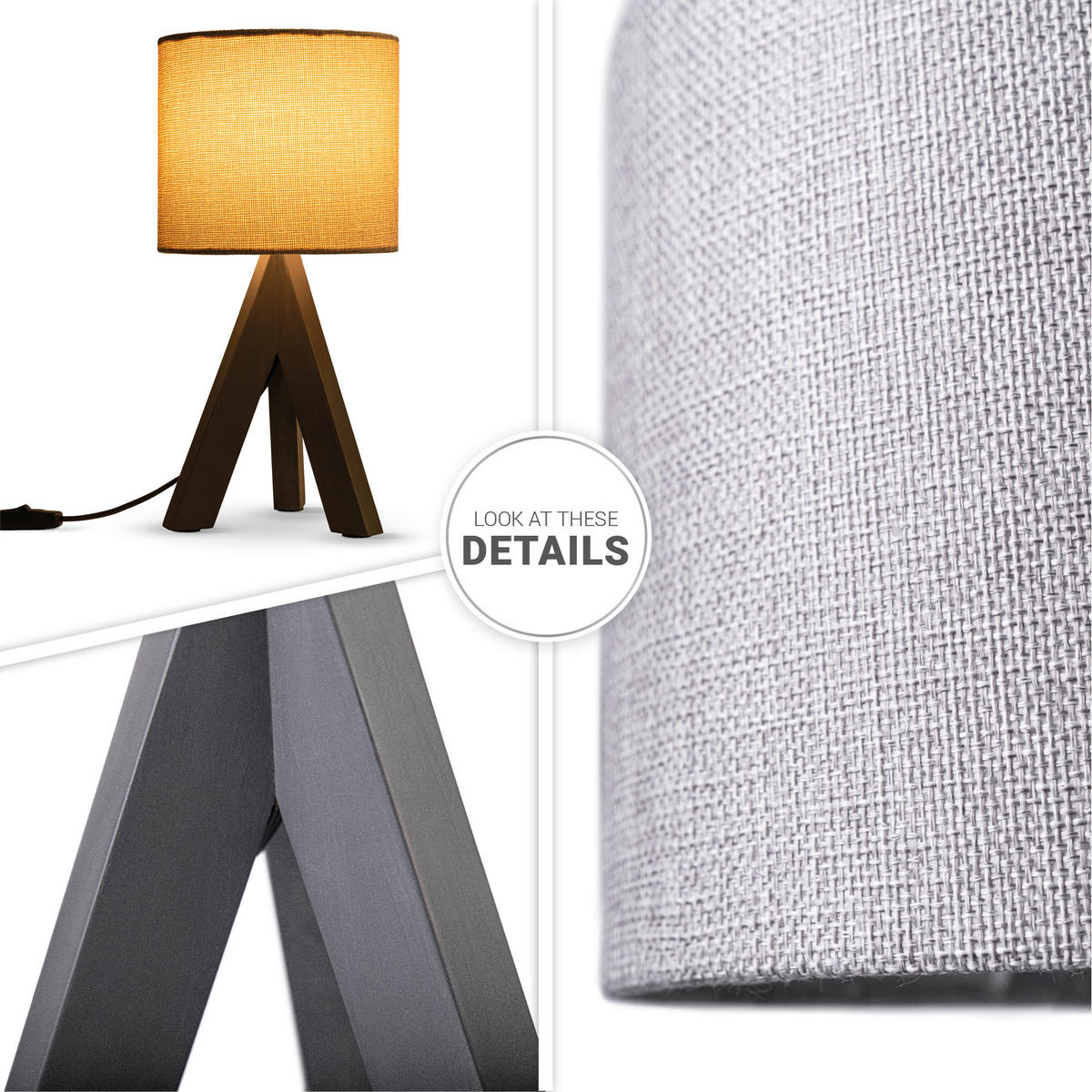 TISCHLAMPE Bajo Canvas - Grau, Holz (17/17/35cm) - Paco Home